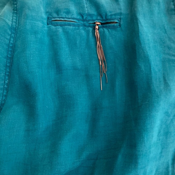 GUESS Linen 👖 pants- turquoise with silver tone details - Picture 6 of 8